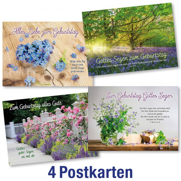 Postkartenserie Geburtstag 'Blumen' 4 x 1 Ex.