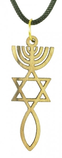 Anhänger Olivenholz-Kreuz 'Messianisches Siegel'